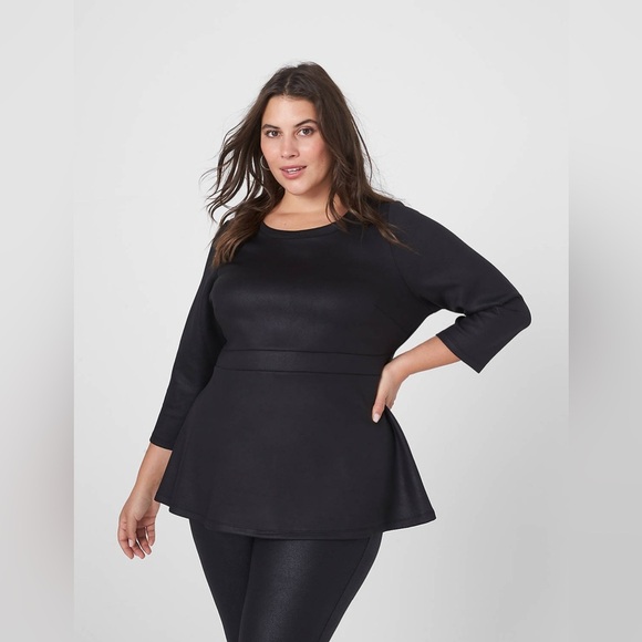 Lane Bryant Black Classic 3/4-Sleeve Crew-Neck Scuba Peplum Top Plus Size 18 20 - Picture 1 of 8